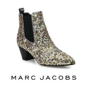 MARC JACOBS Kim Sequin Chelsea Booties Embellished Block Heel
Gold Silver 9